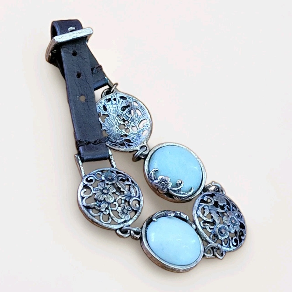 Nine West Vintage America Floral Filigree Leather Bracelet Blue Aqua